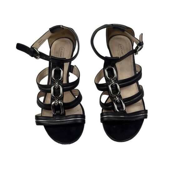 Designer vintage y2k coach black leather chains heels sz 8 - Picture 1 of 5
